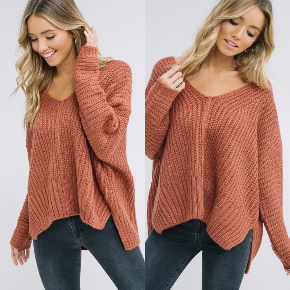 NWT Terracotta V-Neck Sweater - Picture 1 of 8